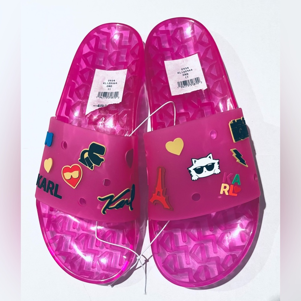 Karl Lagerfeld NWT Women’s Slide Sandals Fuchsia/Pink & Embellishments  SIZE 11